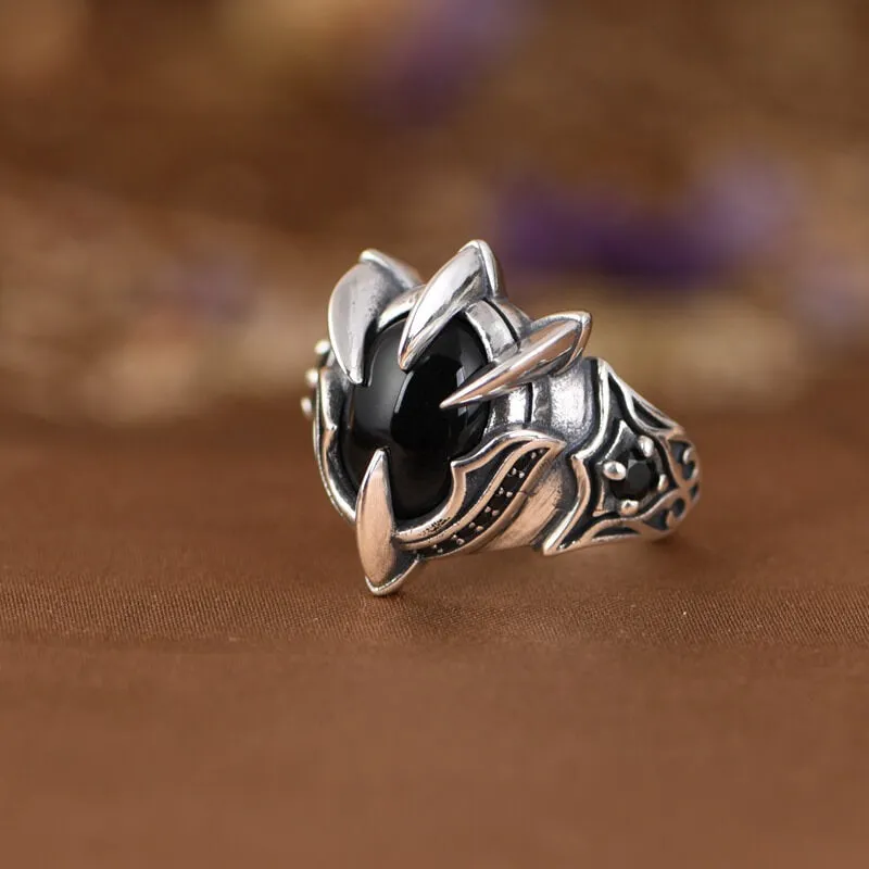 Black Agate Dragon Claw Sterling Silver Open Ring sold by GTHIC