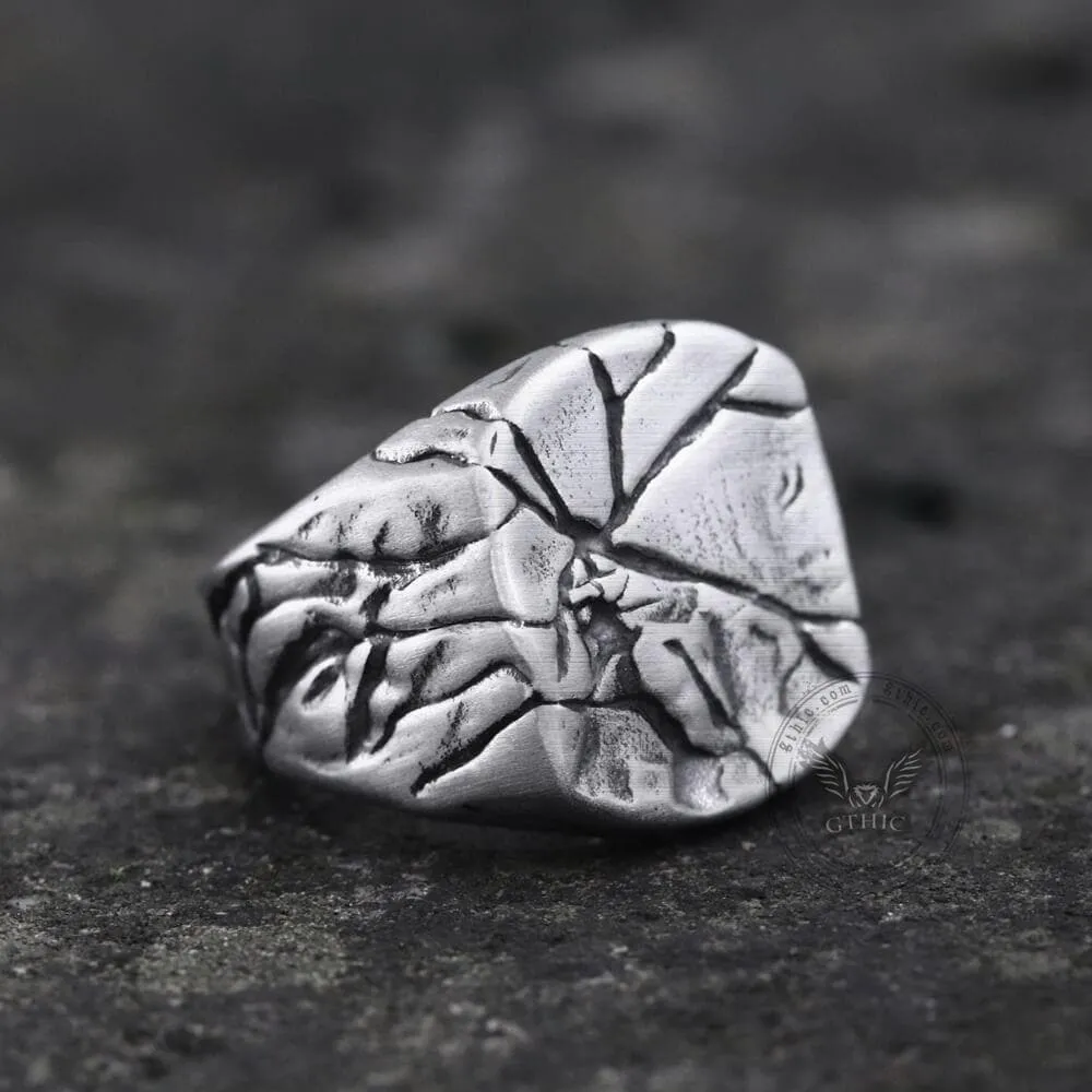 Cracked Stone Texture Stainless Steel Ring sold by GTHIC