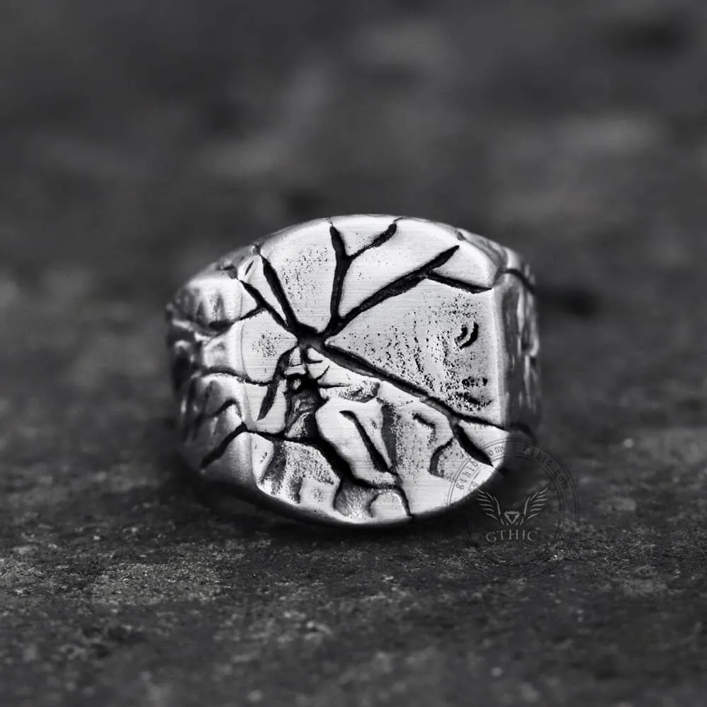 Cracked Stone Texture Stainless Steel Ring sold by GTHIC product image thumbnail 4