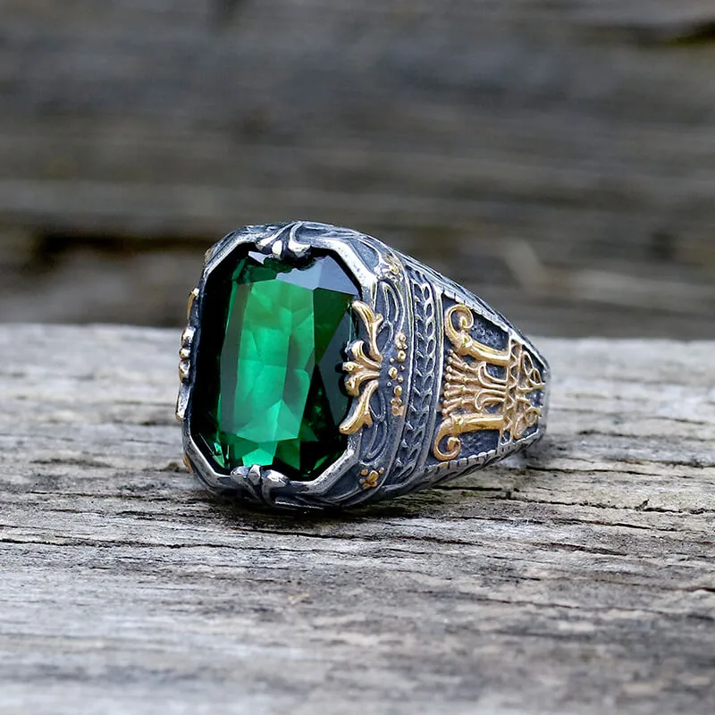 Vintage Patterns Green Zircon Stainless Steel Ring sold by GTHIC product image thumbnail 4
