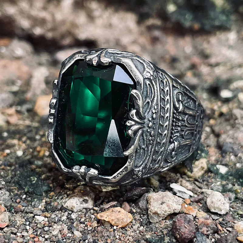 Vintage Patterns Green Zircon Stainless Steel Ring sold by GTHIC product image thumbnail 2