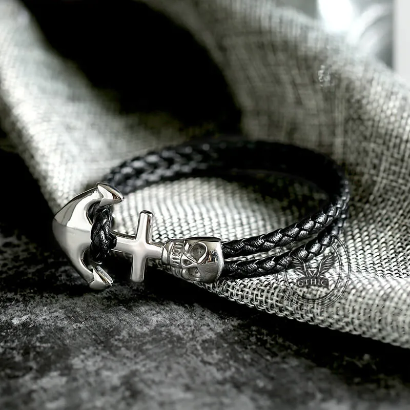 Anchor Skull Double Braided Leather Bracelet sold by GTHIC product image thumbnail 5