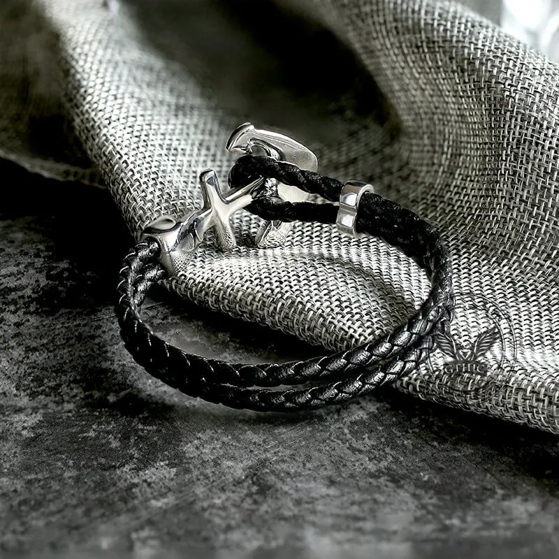 Anchor Skull Double Braided Leather Bracelet sold by GTHIC product image thumbnail 4