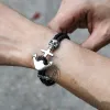 Anchor Skull Double Braided Leather Bracelet sold by GTHIC