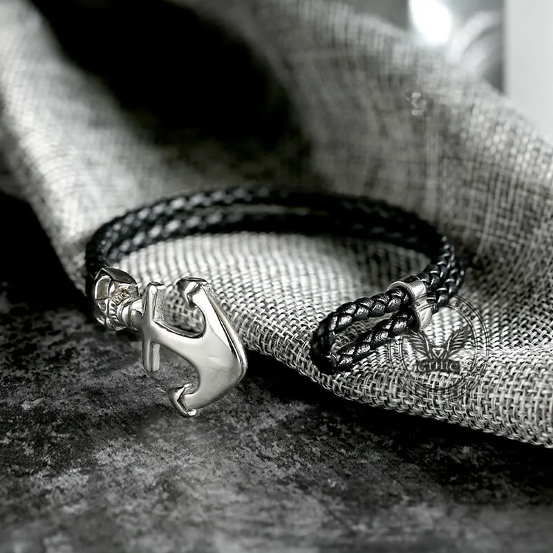 Anchor Skull Double Braided Leather Bracelet sold by GTHIC product image thumbnail 3