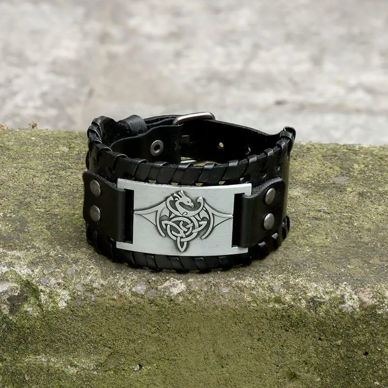 Vintage Celtic Dragon Alloy Leather Viking Bracelet sold by GTHIC product image thumbnail 4