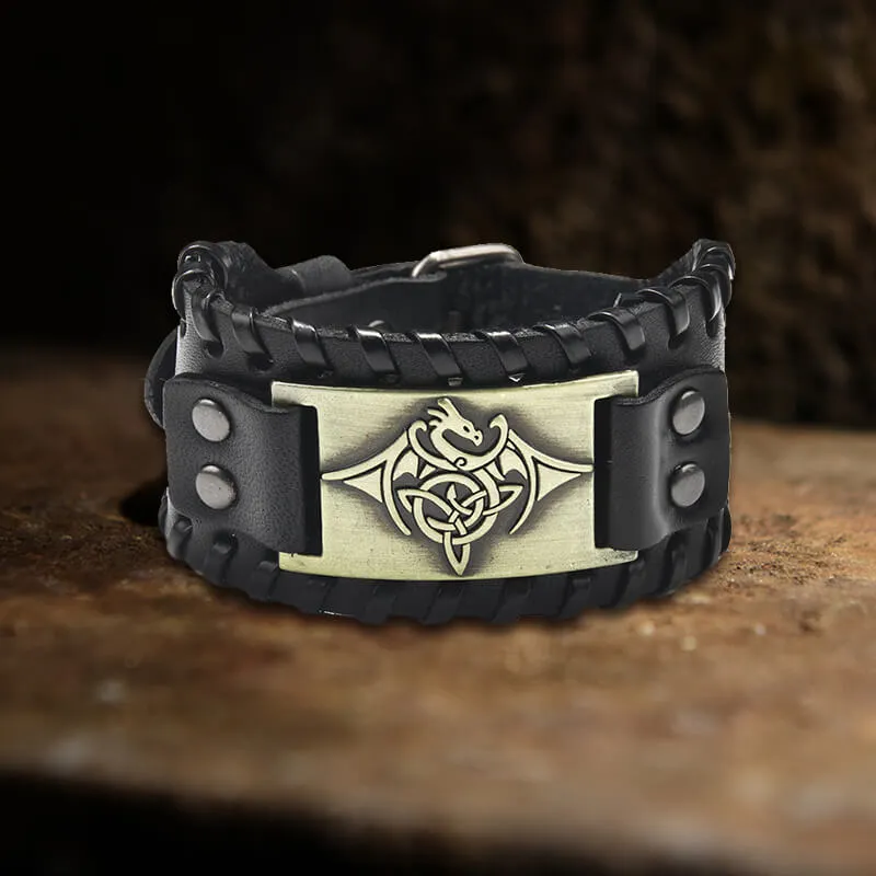 Vintage Celtic Dragon Alloy Leather Viking Bracelet sold by GTHIC product image thumbnail 3