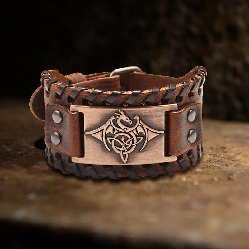 Vintage Celtic Dragon Alloy Leather Viking Bracelet sold by GTHIC product image thumbnail 5