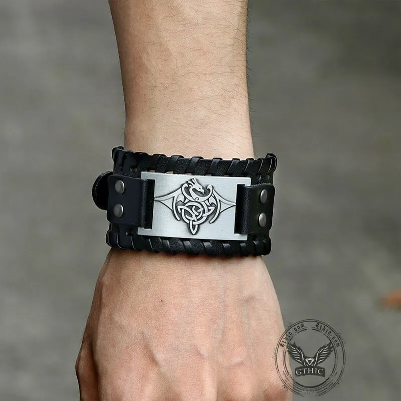 Vintage Celtic Dragon Alloy Leather Viking Bracelet sold by GTHIC product image thumbnail 2