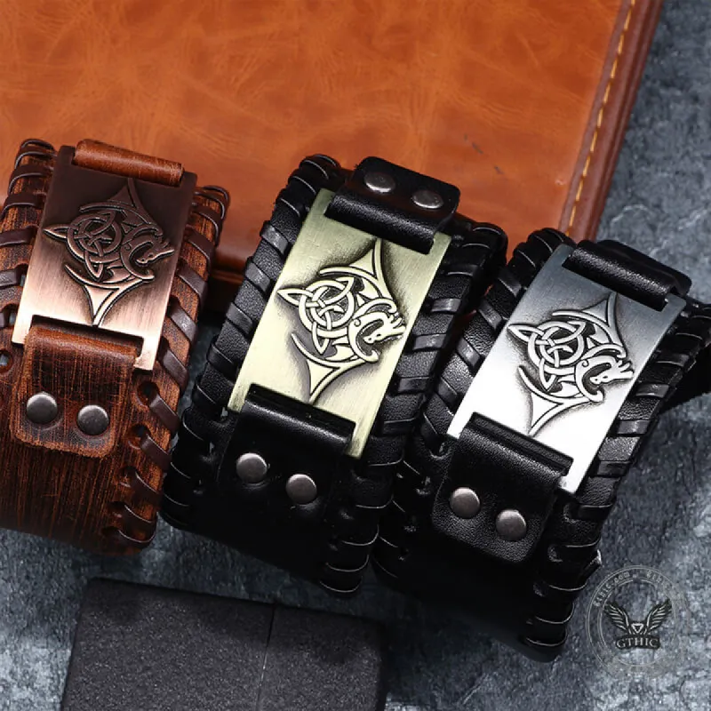 Vintage Celtic Dragon Alloy Leather Viking Bracelet sold by GTHIC