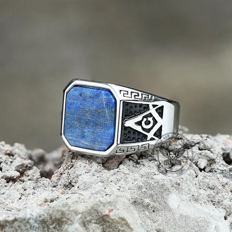 Vintage Frosted Lapis Lazuli Masonic Stainless Steel Ring sold by GTHIC product image thumbnail 5