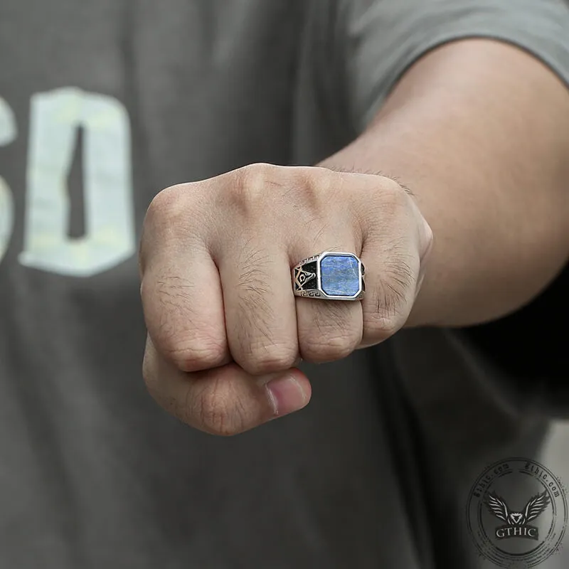 Vintage Frosted Lapis Lazuli Masonic Stainless Steel Ring sold by GTHIC product image thumbnail 3