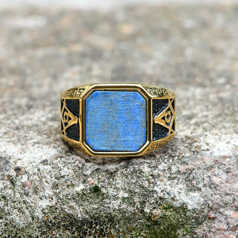Vintage Frosted Lapis Lazuli Masonic Stainless Steel Ring sold by GTHIC product image thumbnail 2
