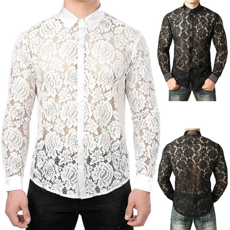 Medieval Sheer Floral Lace Men's Shirt sold by GTHIC