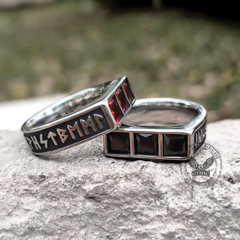 Runes 3-Stone CZ Zircon Stainless Steel Ring sold by GTHIC