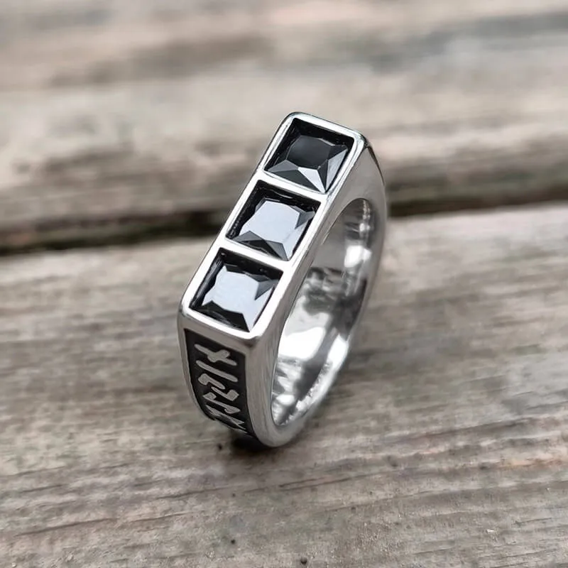 Runes 3-Stone CZ Zircon Stainless Steel Ring sold by GTHIC product image thumbnail 4