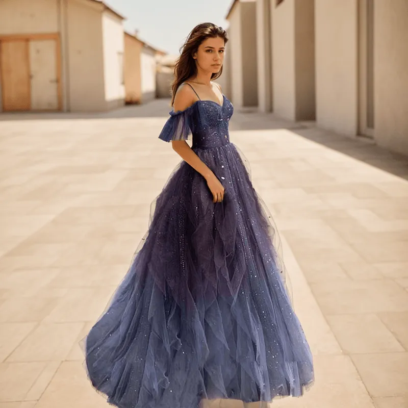 Purple Off The Shoulder Tulle Evening Dress sold by GTHIC product image thumbnail 3