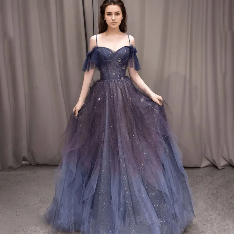 Purple Off The Shoulder Tulle Evening Dress sold by GTHIC