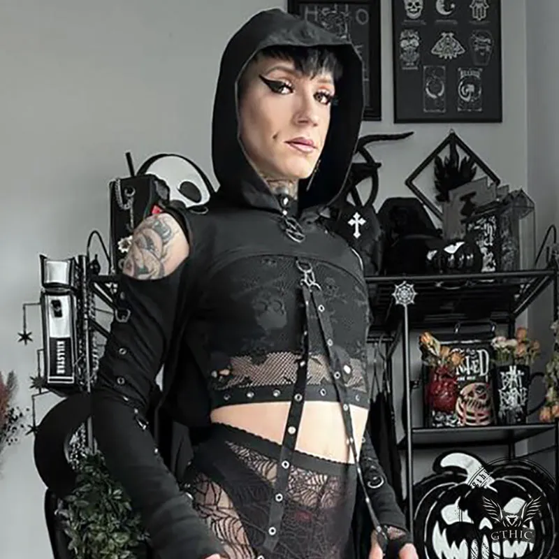 Gothic Hooded Cotton Super Crop Top sold by GTHIC product image thumbnail 2