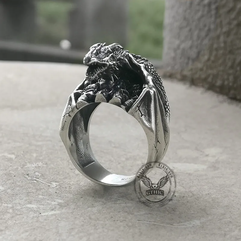 Gothic Flying Dragon Skulls Sterling Silver Ring sold by GTHIC product image thumbnail 4