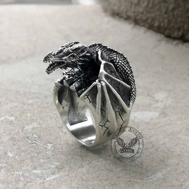 Gothic Flying Dragon Skulls Sterling Silver Ring sold by GTHIC product image thumbnail 3
