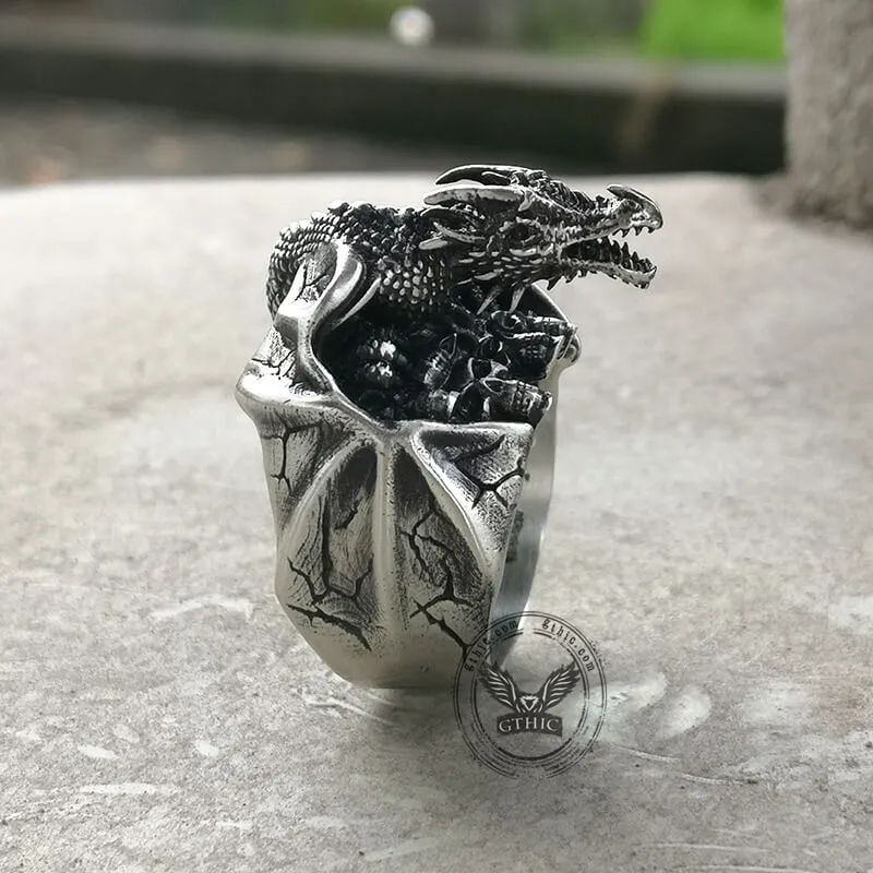 Gothic Flying Dragon Skulls Sterling Silver Ring sold by GTHIC product image thumbnail 2