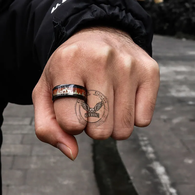 Forest Elk Wood Texture Stainless Steel Band Ring sold by GTHIC product image thumbnail 2