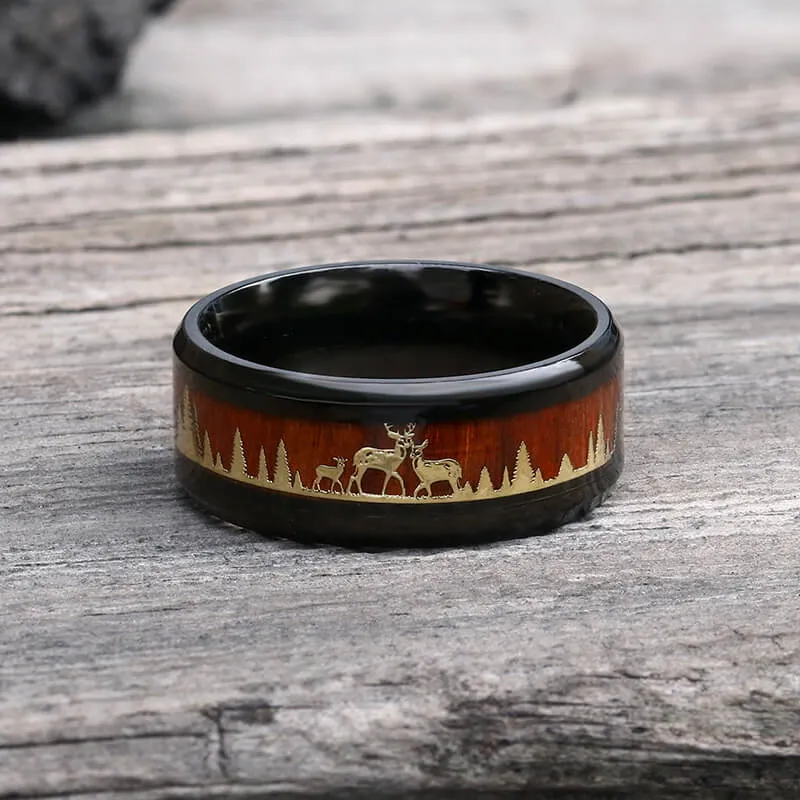 Forest Elk Wood Texture Stainless Steel Band Ring sold by GTHIC product image thumbnail 4