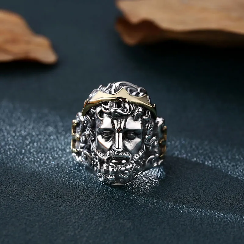 Greek Mythology Zeus Head Sterling Silver Open Ring sold by GTHIC
