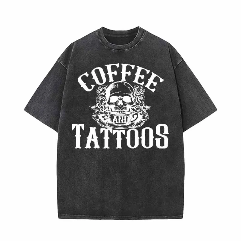 Vintage Washed Coffee And Tattoos Short Sleeve T-shirt sold by GTHIC