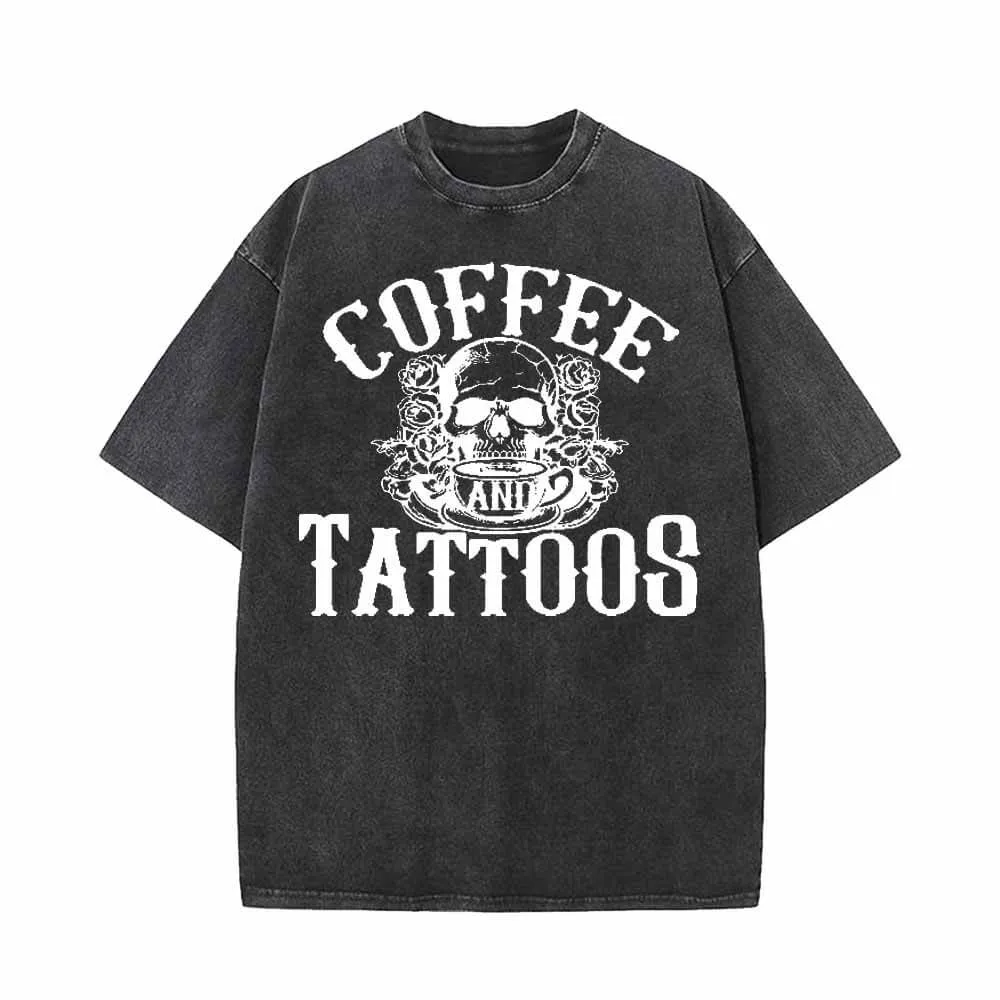 Vintage Washed Coffee And Tattoos Short Sleeve T-shirt sold by GTHIC