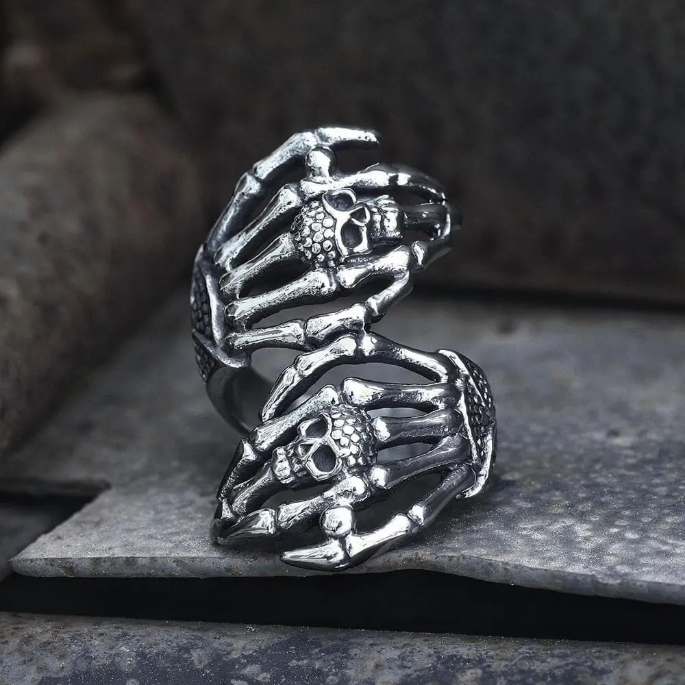 Double Ghost Hand Stainless Steel Skull Ring sold by GTHIC