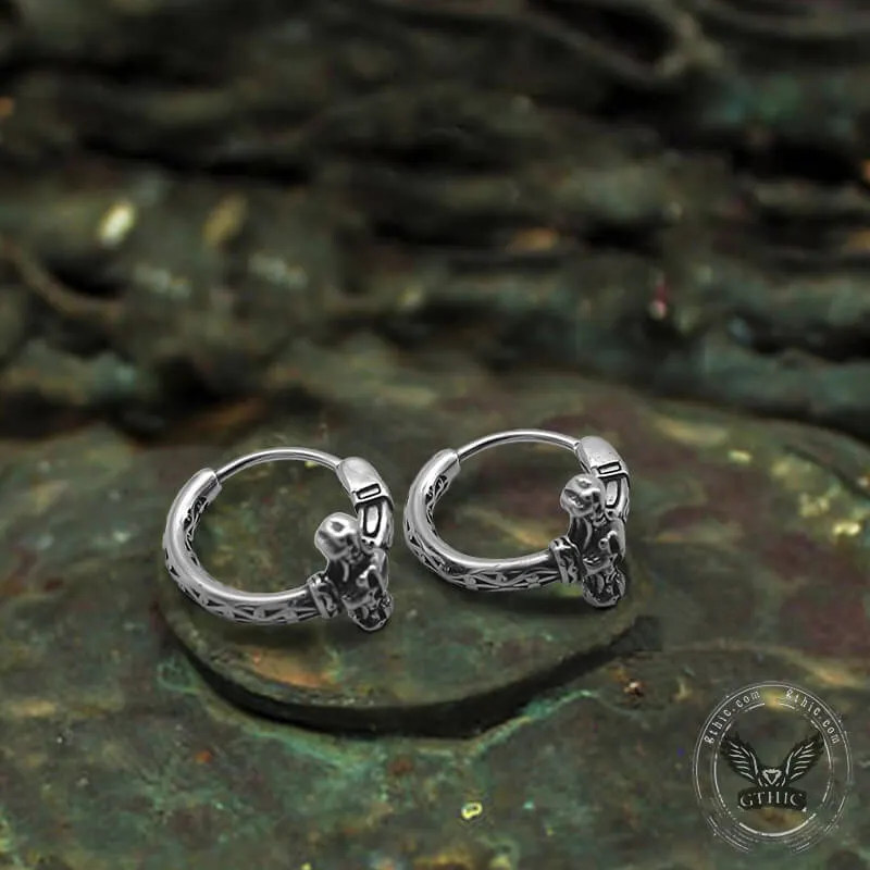 Vintage Pattern Stainless Steel Skull Hoop Earrings sold by GTHIC product image thumbnail 3