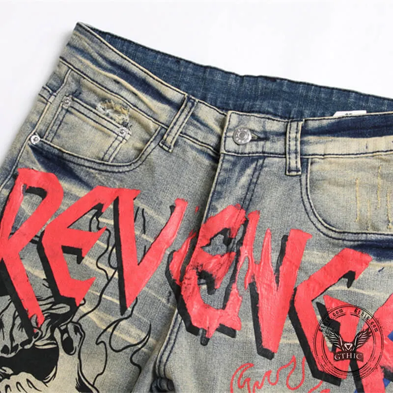 Vintage Blue Color Fire Print Cotton Pencil Pants sold by GTHIC product image thumbnail 3