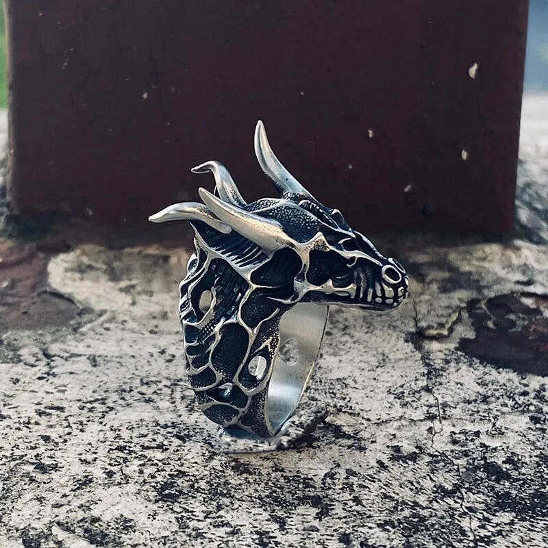 Devil Dragon Skull Sterling Silver Ring sold by GTHIC