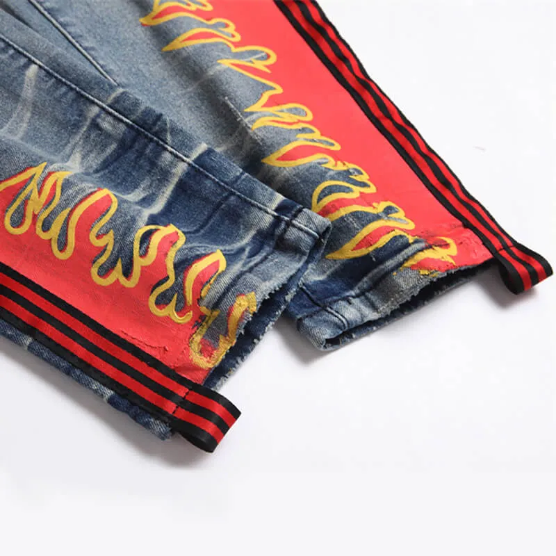 Flame Print Cotton Distressed Pants sold by GTHIC product image thumbnail 4