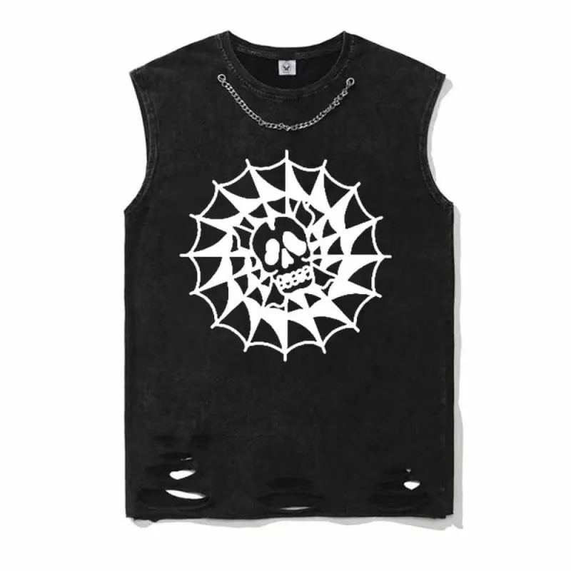 Trapped Skull Spider Web Vest Top sold by GTHIC