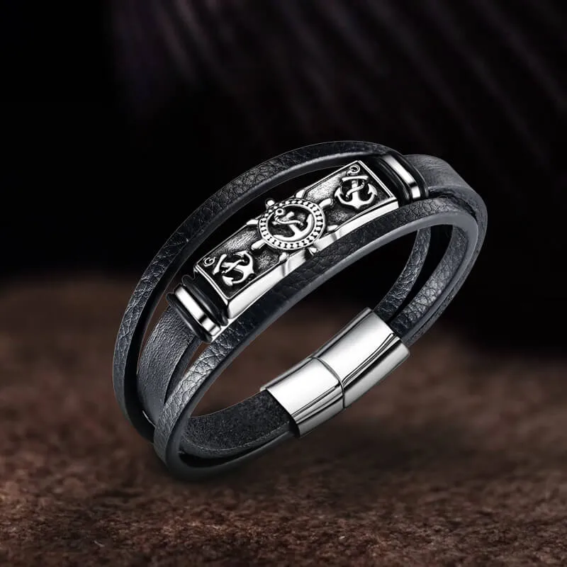 Rudder Anchor Stainless Steel Leather Bracelet sold by GTHIC