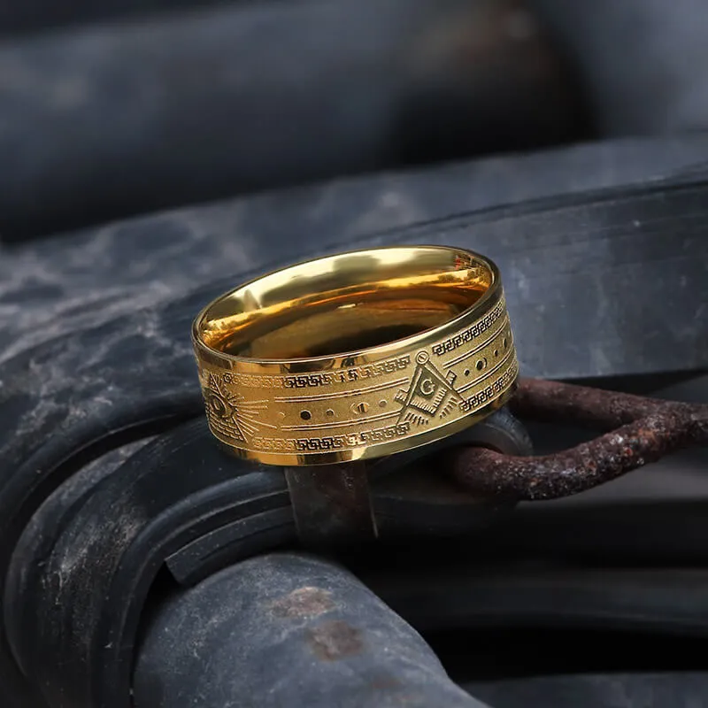 Gold Plated AG Masonic Stainless Steel Band Ring sold by GTHIC