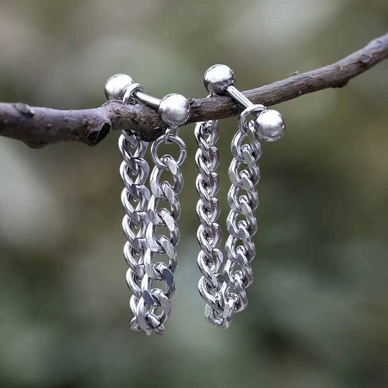 Simple Chain Design Front-back Stainless Steel Earrings sold by GTHIC