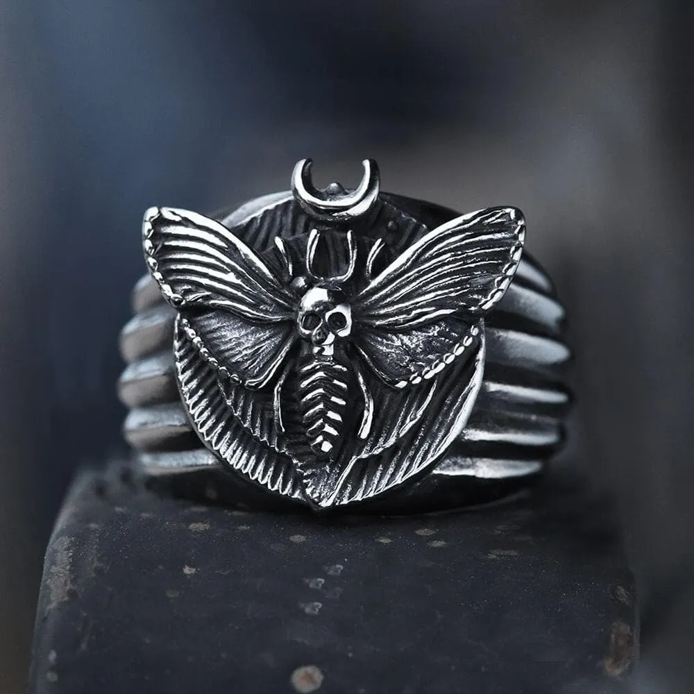 Skull Moth Butterfly Stainless Steel Ring sold by GTHIC