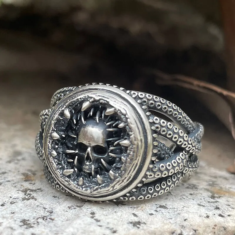 Skull Head Octopus Tentacles Sterling Silver Ring sold by GTHIC