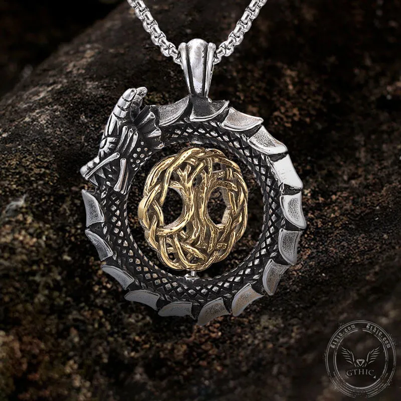 Ouroboros Tree of Life Stainless Steel Spinner Pendant sold by GTHIC product image thumbnail 3