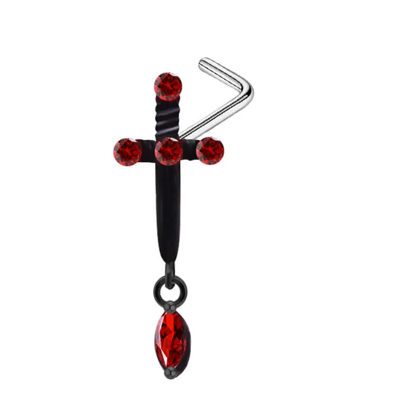 Gothic Sword Inlaid Red Zircon Stainless Steel Nose Ring sold by GTHIC