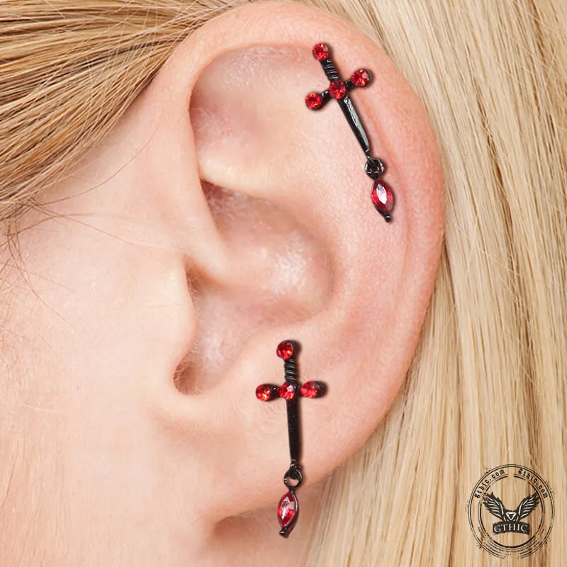 Gothic Sword Inlaid Red Zircon Stainless Steel Nose Ring sold by GTHIC product image thumbnail 3