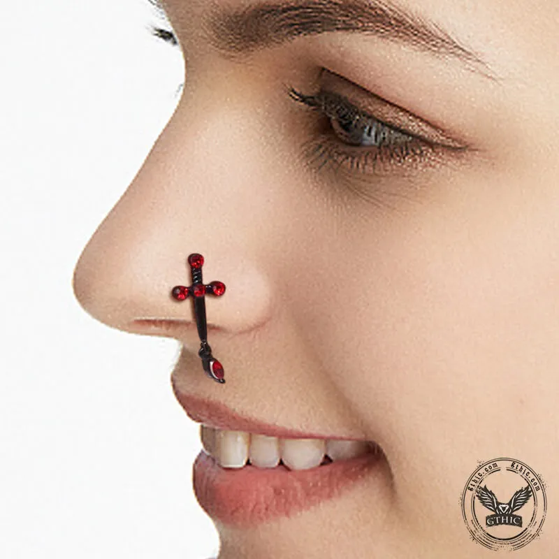 Gothic Sword Inlaid Red Zircon Stainless Steel Nose Ring sold by GTHIC product image thumbnail 2