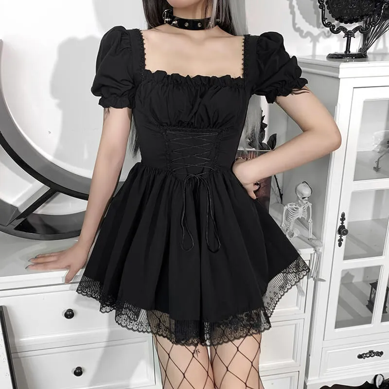 Gothic A-Line Square Neck Puff Sleeve Mini Dress sold by GTHIC product image thumbnail 2