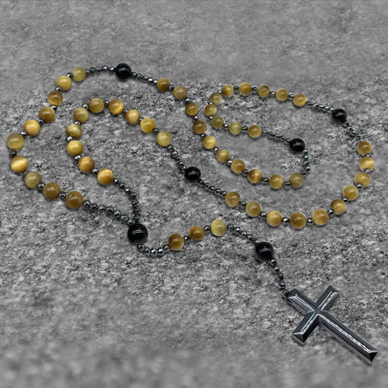 80 CM Cross Stone Bead Biker Rosary Necklace sold by GTHIC