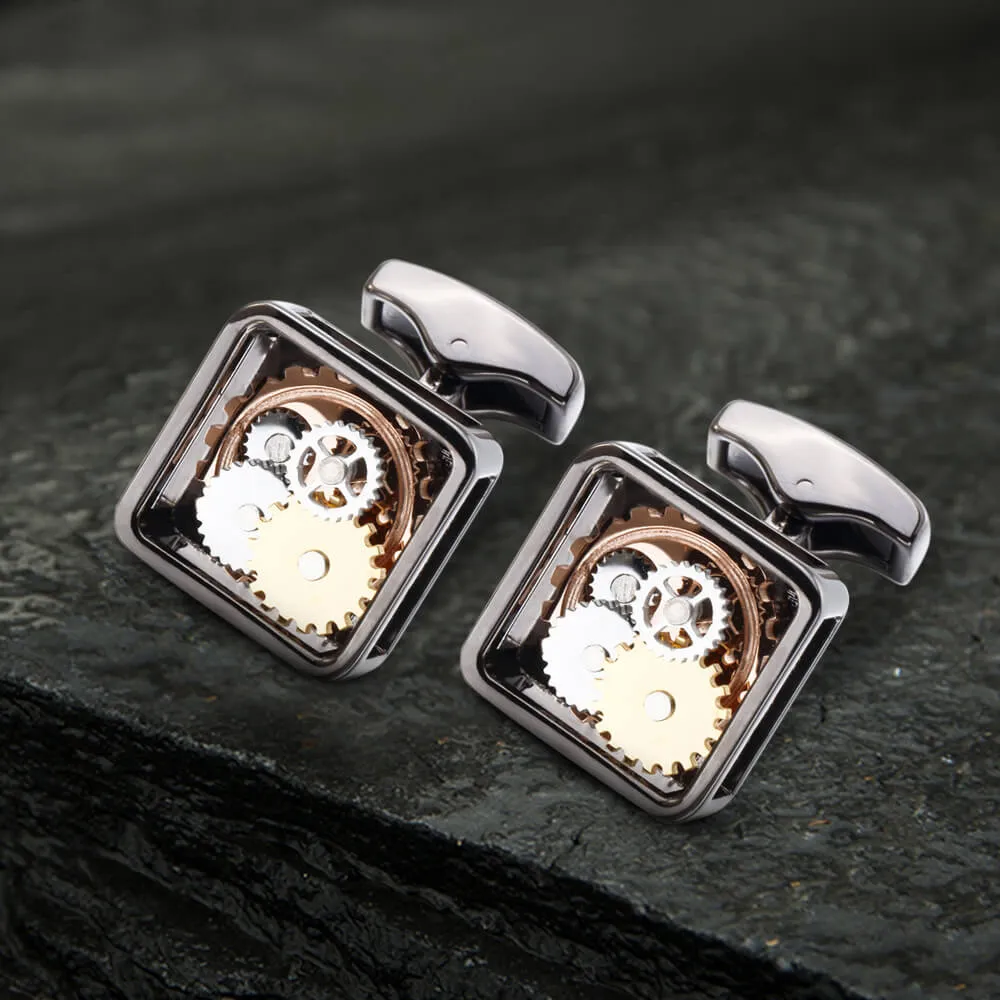 Square Gear Brass Whale Back Cufflinks sold by GTHIC