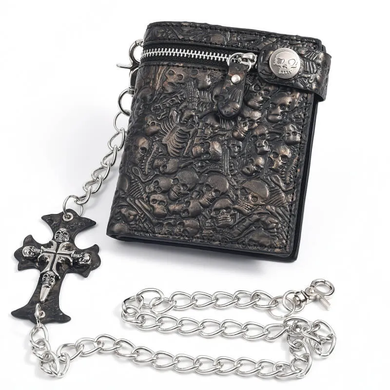 Gothic Skulls Embossed Bifold Chain Wallet sold by GTHIC product image thumbnail 2